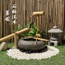 Japanese courtyard stone bowl flowing water water scenery stone lantern dry landscape shock deer bamboo outdoor garden balcony Zen water bowl