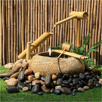 Japanese courtyard stone bowl water scenery dry landscape pebbles indoor outdoor garden shock deer bamboo Zen flowing water bowl