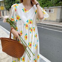 JSYTLE ~ 2021 summer good Korean full flower dress light cotton high waist bubble sleeve sleeve dress