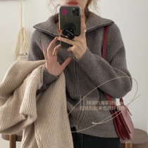 Autumn and winter 2020 new Korean version of thick lapel sweater womens coat design sense knitted cardigan ins tide coat