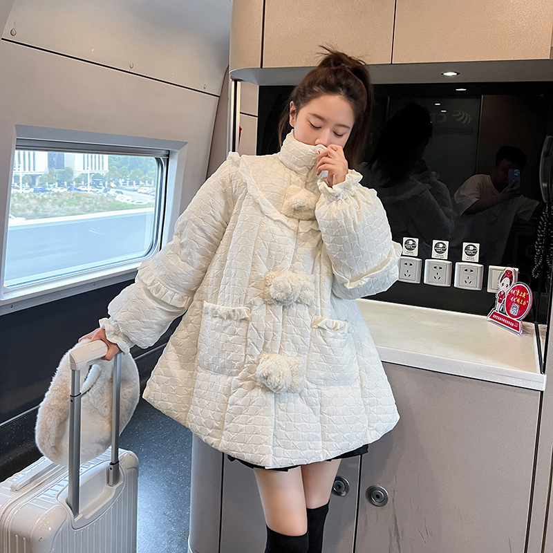 Gestational Woman Dress Cotton Cloister Woman Short 2023 Chauma minor subplume cotton clothes Korean version loose with cap cotton padded jacket Winter-Taobao