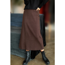 Small ear produced core yarn skirt womens winter New retro literary loose Medium-length dress versatile solid color womens skirt