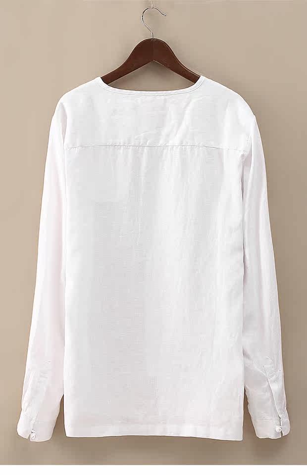 亚麻布薄款中国风盘扣长袖衬衣夏棉麻料宽松衬衫男麻衣禅修上衣服_7折