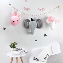 INS childrens room decoration wall hanging unicorn Elephant Rabbit plush toy head creative hanging decoration shooting props