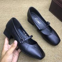 Brand withdraw the warehouse 2023 spring leather female single shoes low heel thick head fashion female shoes working shoes
