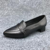 The decode clearance handles 2023 black leather female single shoe tip low heel costume work shoes comfortable fashion single sheet