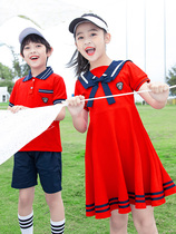 Kindergarten teacher garden dress Summer dress Girls Red Dress Primary school school uniform Sports college style pure cotton short sleeve