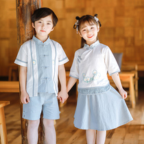 Kindergarten 61 childrens performance suit Primary and secondary school students Hanfu Chinese style Garden suit National style pure cotton short-sleeved summer dress