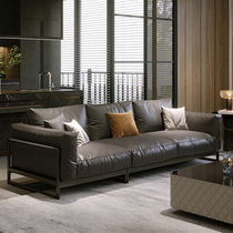 Italian Minimalist Down Real Leather Real Leather Sofa Modern Minimalist Guests Business Hospitality Room Office Straight Row Four-place Composition