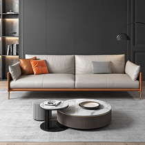 Nordic real leather office sofa minimalist modern business guests reception room Italian style light luxury leather art trio