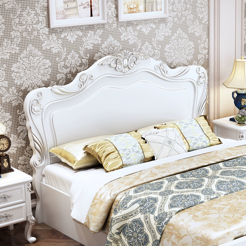Xing Ai đồ nội thất giường gỗ rắn kiểu Pháp giường ngủ công chúa màu trắng lưu trữ tất cả giường gỗ rắn nội thất phòng ngủ Châu Âu giường đôi giường cưới - Giường