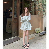 French bubble sleeve shirt half-body skirt two sets of women 2023 new summer design sensome snow spin shirt top