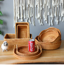 Vietnam rattan series hand-woven storage basket storage basket coffee table snacks fruit plate sundries with lid storage box