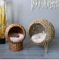 Pastoral style dog kennel cat den small animal nest hand-woven PU rattan wooded house decoration