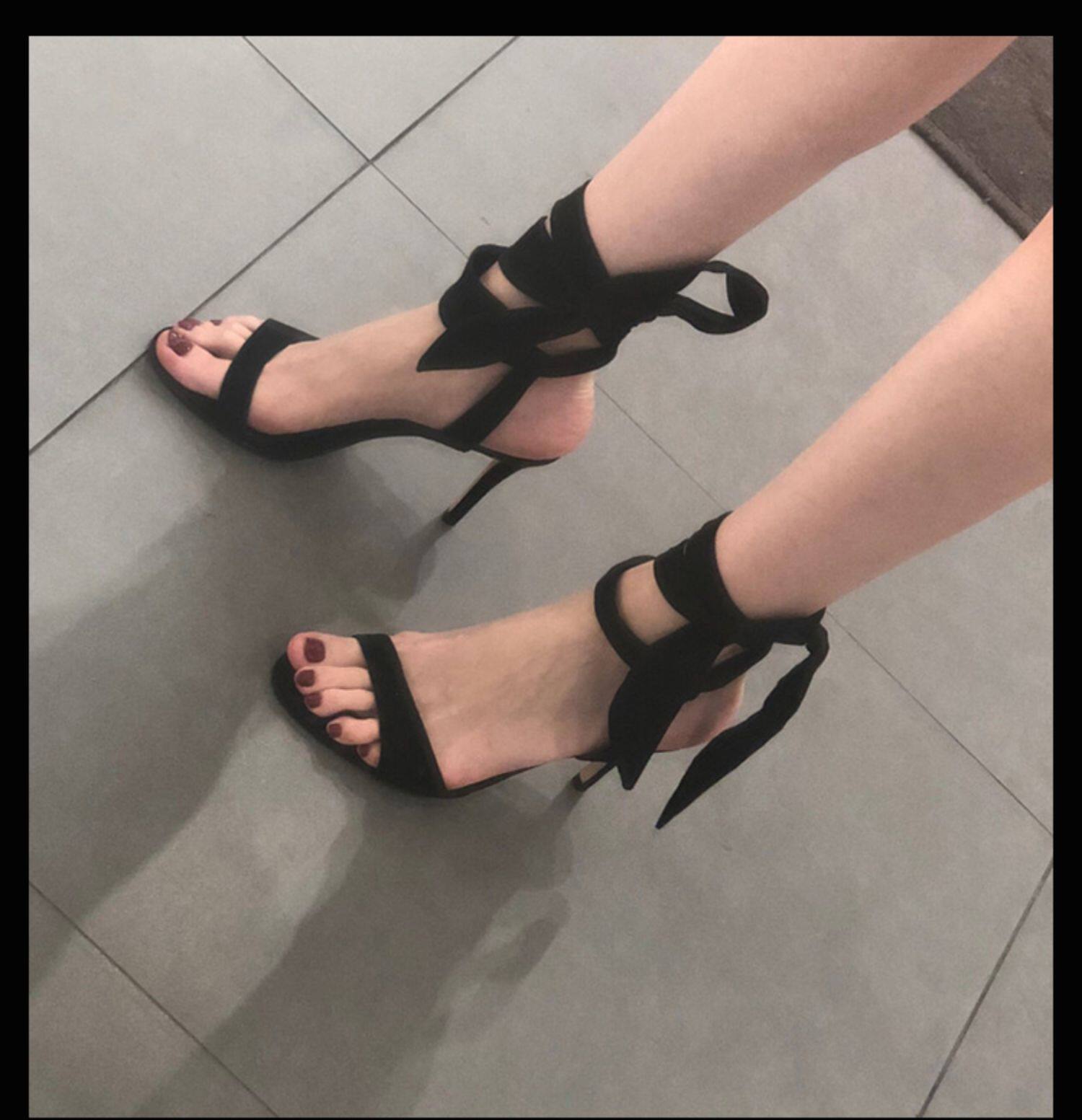 夏季新款蝴蝶结绑带高跟鞋细跟