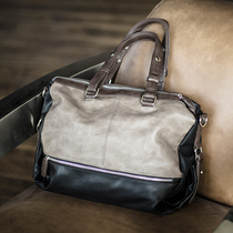 Leather travel bag mens handbag large-capacity business travel fitness bag duffel bag contrast shoulder oblique cross bag