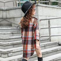 Girl Plaid Jacket 2022 Fall new CUHK Tong Han version of the Long Casual Shirt 100 Hitch Chic Tide Clothing