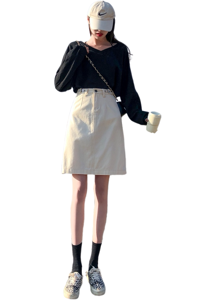 白色高腰牛仔半身裙女夏季新款春秋a半裙包臀包裙中长款裙子