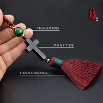 Green sandalwood Cross Car pendant exquisite small girl car accessories Jesus Christian gift hanging