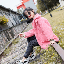 Girls lamb jacket autumn and winter clothes 2021 new foreign style middle child fashionable girl plus velvet padded top
