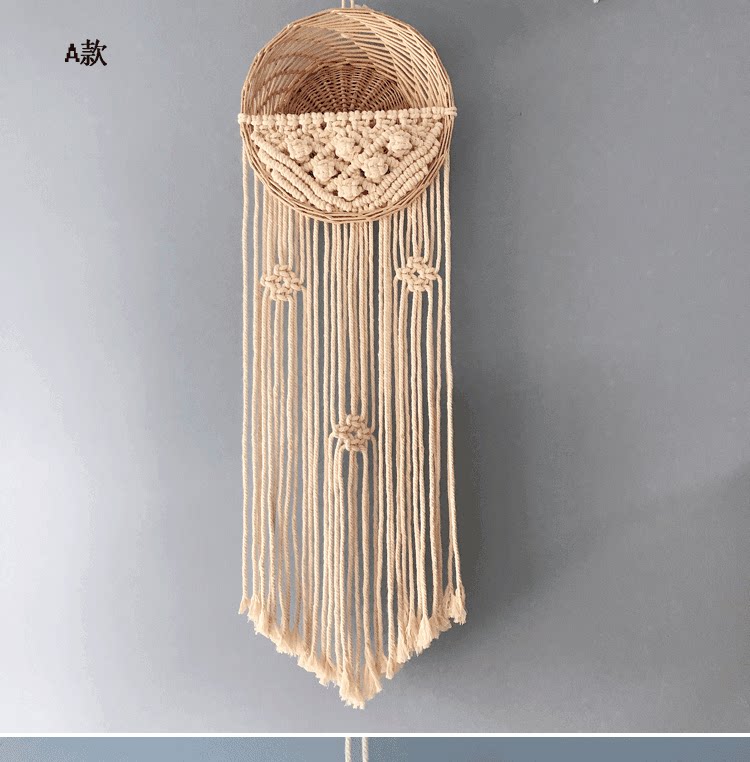 装饰篮民宿北欧花盆房间背景墙挂件绳编花篮编织挂毯吊篮壁吊藤编