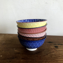 Deardali Japanese relief color glaze bowl Rice bowl Household multi-dish set Ceramic cute bowl single
