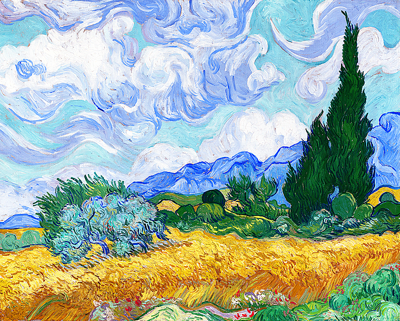 wheat field with cypresses 画家梵高创作於1889年9月初的风景油画
