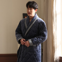 Mens nightgown winter thickened extended three-layer warm padded bathrobe winter coral velvet robe pajamas mens