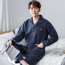 Mens pajamas Autumn and winter cotton thickened padded warm air cotton sandwich spring and autumn and winter long-sleeved home clothes