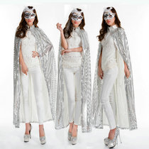 Annual beauty pageant cloak Ice Queen performance costume cloak Silver sequin Goddess sequin cloak