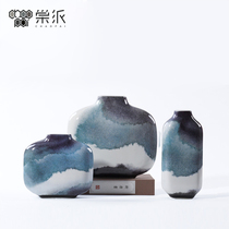 Modern Chinese retro three-color ceramic ornaments Japanese model room indoor flower arrangement vase flower arrangement flower vase flower soft decoration