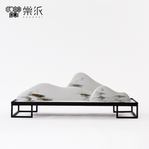 New Chinese ceramic rockery iron sand table ornaments creative living room entrance hall side cabinet bookcase decoration crafts