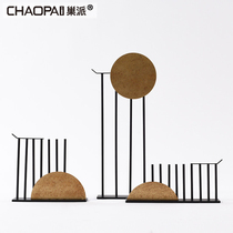 Creative new Chinese wrought iron geometric ornaments Hotel Villa clubhouse porch display column exhibition cabinet light luxury crafts