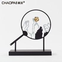 New Hyundai black paint wrought iron craft ornaments exhibition display table showcase home decoration Chinese art pendulum