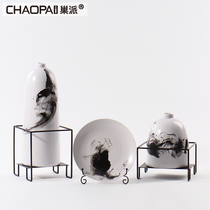 New Chinese ink ceramic flower ware jar ornaments living room side cabinet porch plate decoration TV wine cabinet dry flower vase