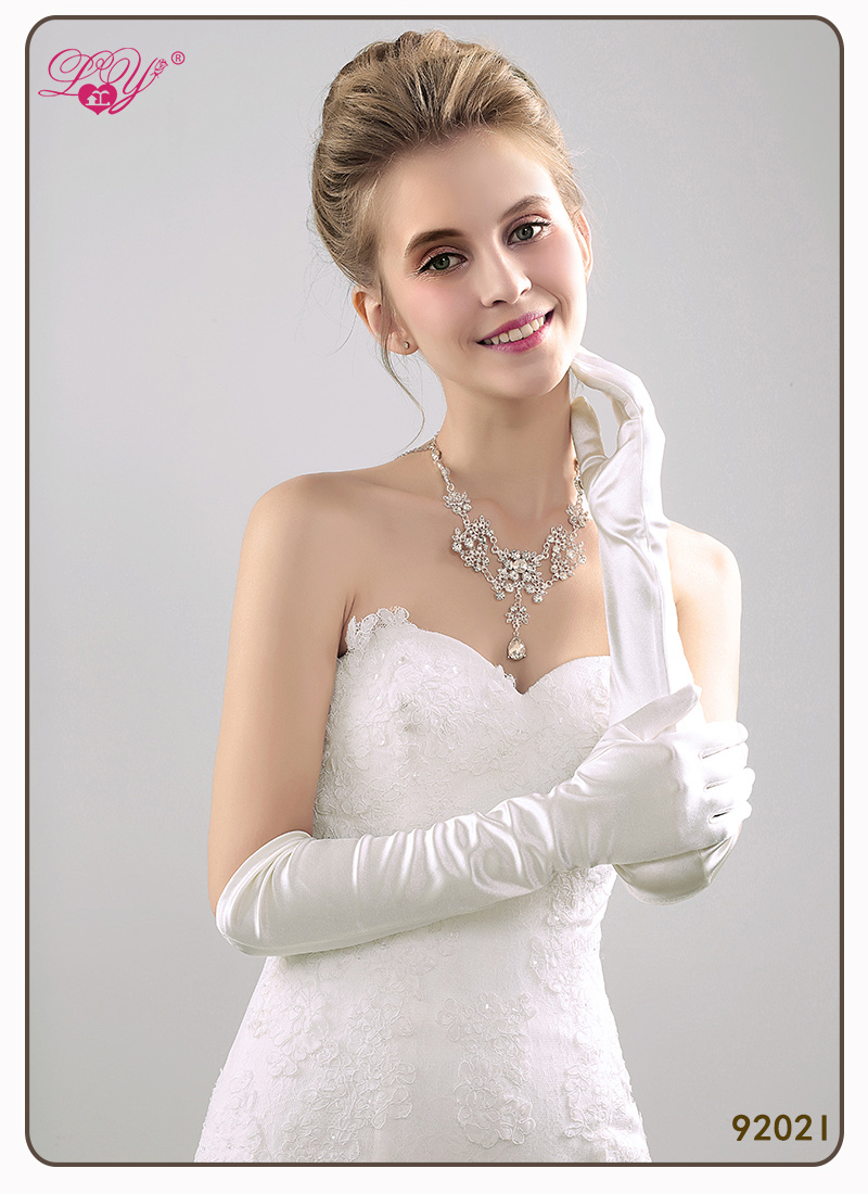 48cm缎面礼服手套 长款过肘 冬天保暖红白米黑色弹力结婚婚纱手套