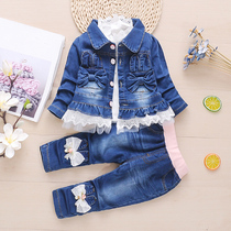 Girls spring and autumn denim suit 0-1-2-3-4 years old girl Baby Baby Baby cowboy three sets