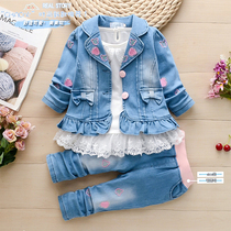 Childrens clothing girls spring and autumn denim three-piece 01-2-3-4-5 year old baby baby small suit tide out