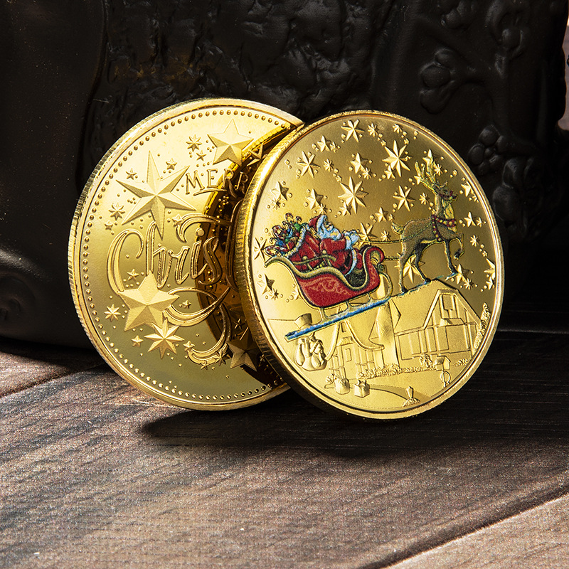 Santa commemorative gold coins Christmas gifts Santa Claus Colour gold coins Christmas Eve Christmas decorations-Taobao