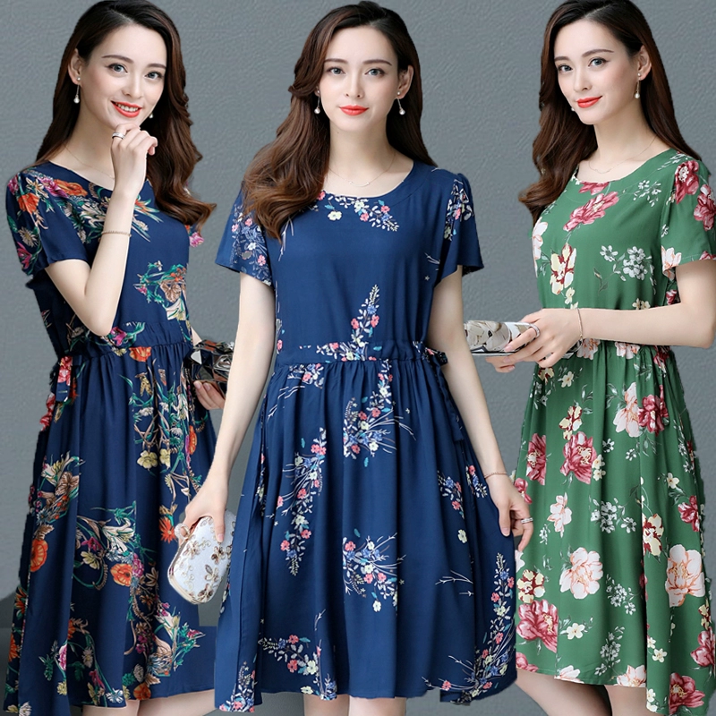 Mẹ váy rayon váy cotton lụa hoa cỡ lớn váy đi biển lỏng lẻo váy mùa hè của phụ nữ trung niên và cao tuổi - Sản phẩm HOT