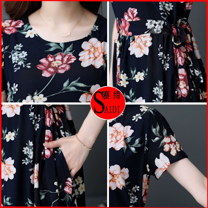 Mẹ váy rayon váy cotton lụa hoa cỡ lớn váy đi biển lỏng lẻo váy mùa hè của phụ nữ trung niên và cao tuổi - Sản phẩm HOT