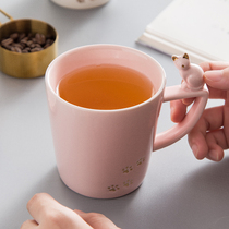 Cat with cover mug milk cup juice household Cup ceramic Nordic trend personality simple coffee cup