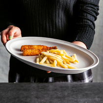 Porcelain Prince fish plate home large creative Nordic Oval steamed fish plate dish light luxury Morandi tableware