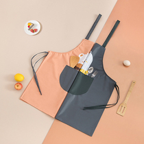 Cartoon waterproof apron home kitchen oil-proof womens big pocket erasable hand apron cover cute creative gardening apron