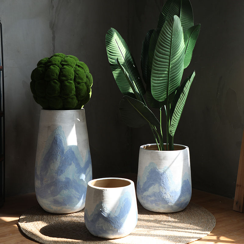 Jingdezhen ceramic Nordic green plant of large diameter flowerpot land contracted flowers villa hotel decoration flower arranging furnishing articles