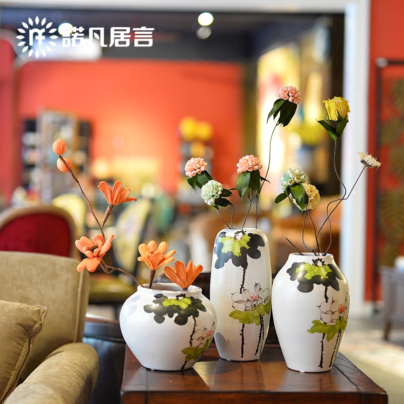 Ceramic vase, every new Chinese style is pure hand - made lotus between three - piece example household act the role ofing is tasted decorative porcelain furnishing articles