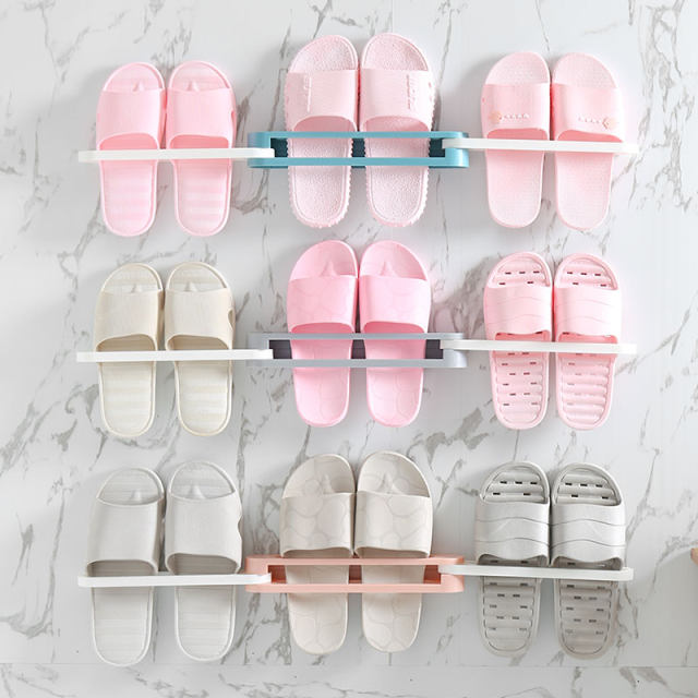 Foldable bathroom slippers rack wall hanging free punch toilet wall drain storage artifact toilet storage shelf Foldable bathroom slippers rack wall hanging free punch toilet wall drain storage artifact toilet storage shelf