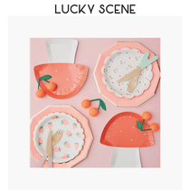 (Auspicious props)Strawberry cherry paper plate paper cup paper towel Childrens cute girl heart birthday dessert shooting