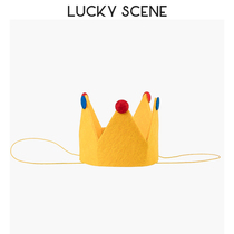 (Auspicious props)Felt small crown Birthday party Children dog pet yellow gray one-year-old hat Year-old