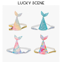 (Auspicious Props) Mermaid Party Hat Birthday Girl Net Red Child Seven Colorful Gradient Fish Tail Hat Princess
